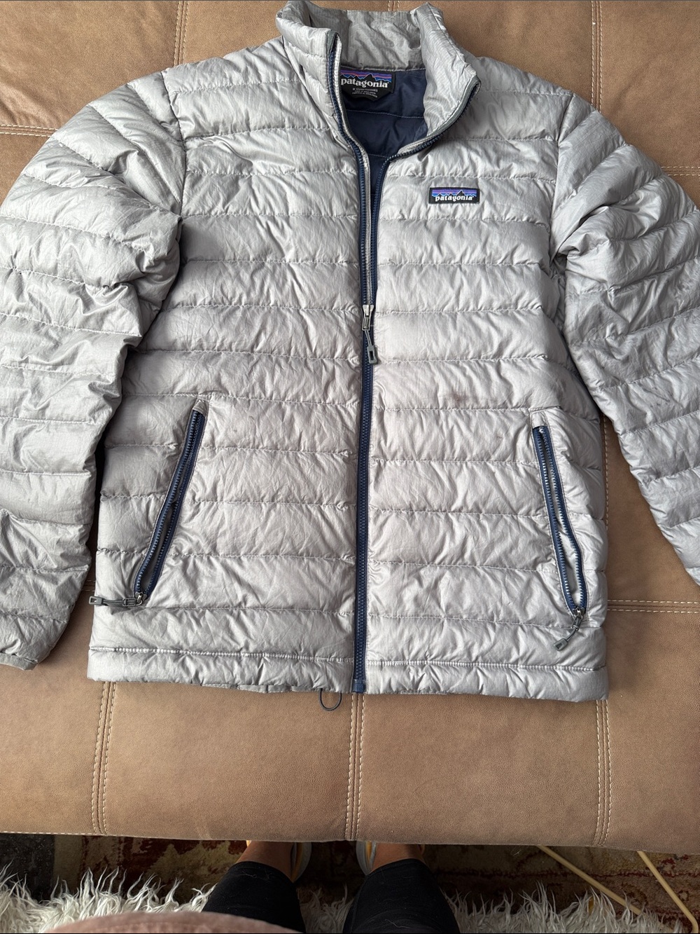 Patagonia Silver Men’s  Puffer Jacket with Navy Trim